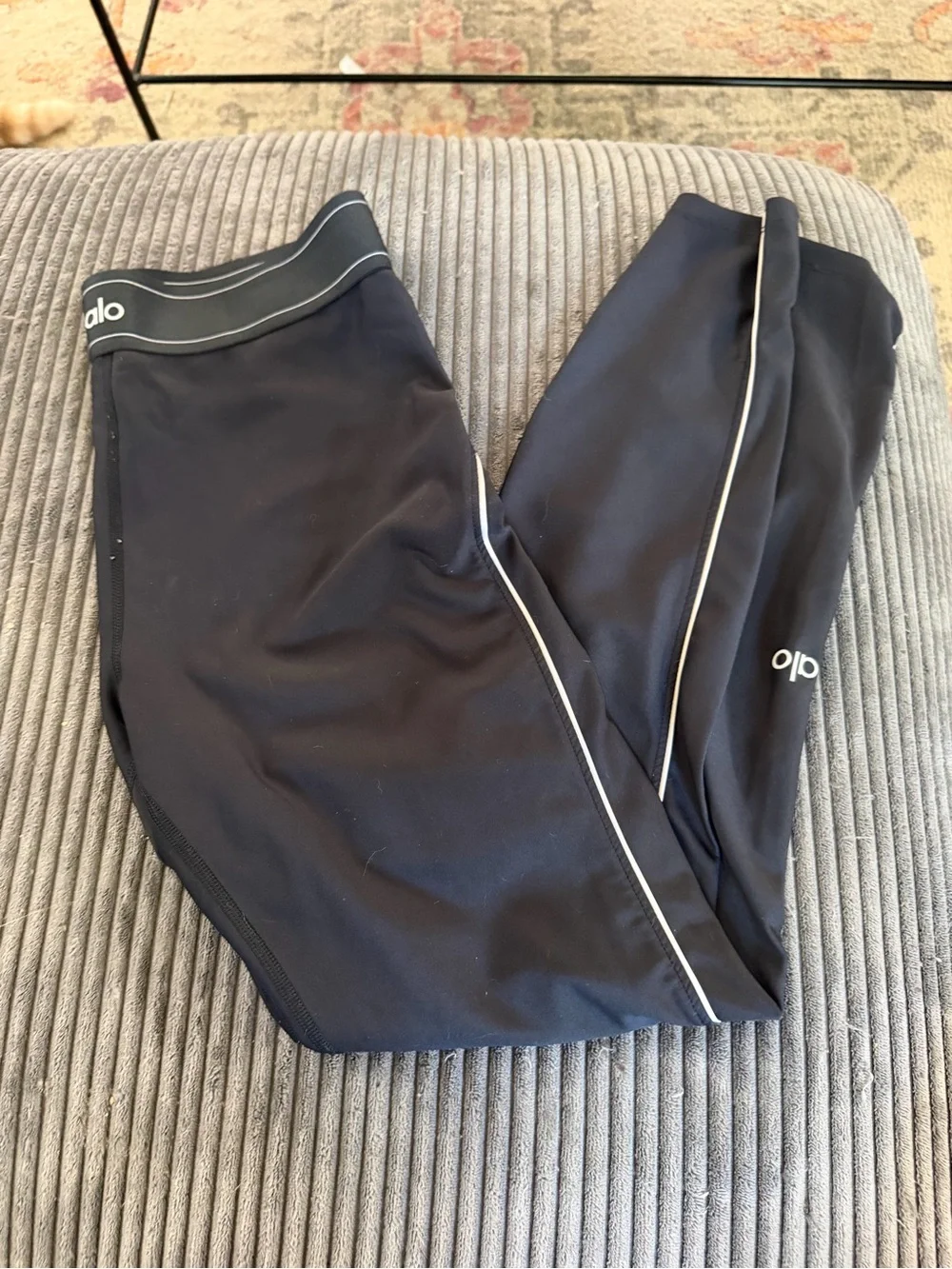 ALO Yoga Kids Black Leggings with White Piping Trim